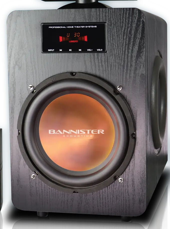 Plate I - Bass ZX subwoofer and receiver Bannister 8800 Elite Series subwoofer - Plate I, Bass ZX bass module with the integrated 7.1 receiver panel